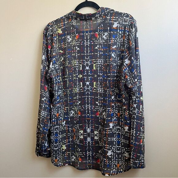 CAbi 129 Festival Blouse Geometric Pattern Button Front Semi Sheer Size L - Picture 2 of 4